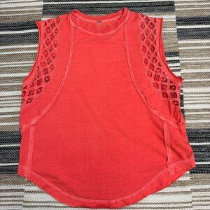 Free People Table For Two Women's Sleeveless Relaxed Tank Top Coral Cotton Sz S